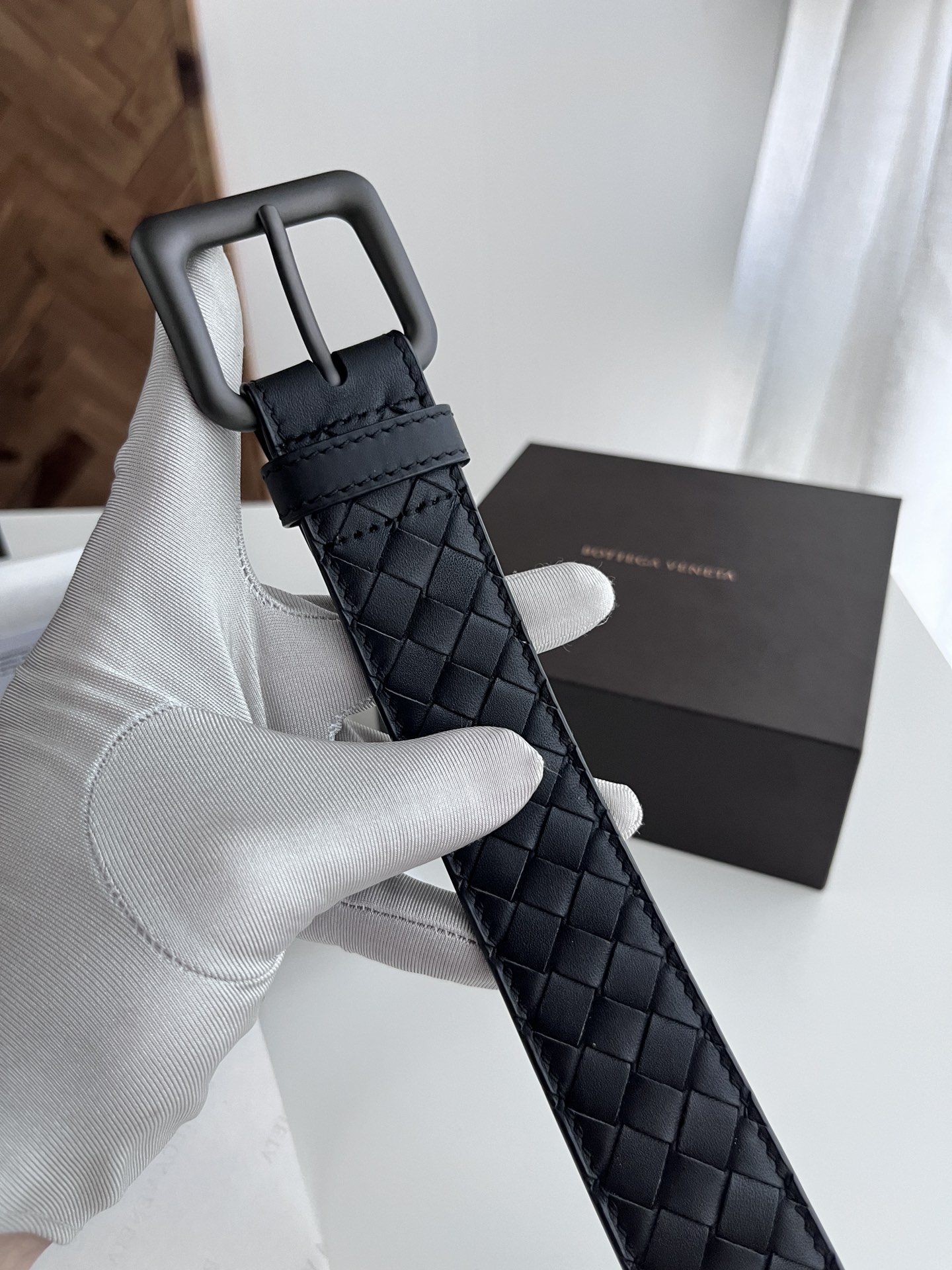 Bottega Veneta intreccio woven cowhide double-sided belt 3.5cm wide