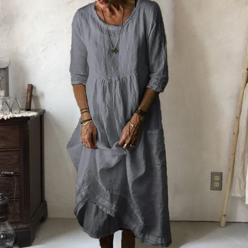 Casual Loose Round Neck Solid Maxi Dress