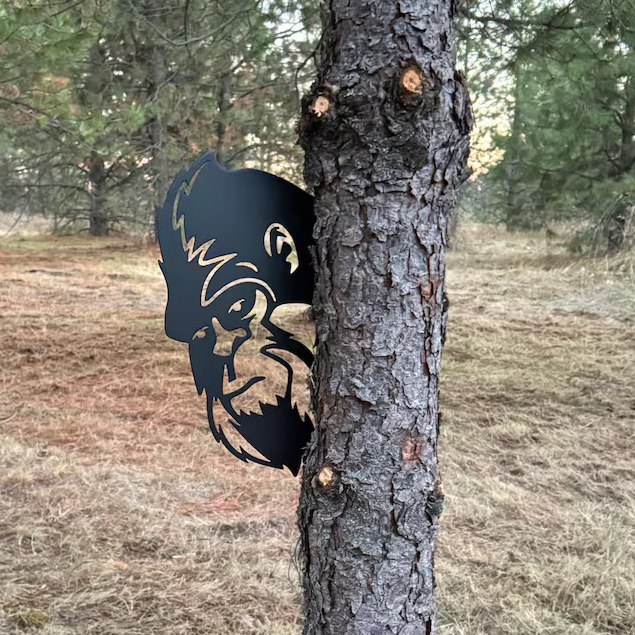 Peek-a-Boo Flipping Off Bigfoot Metal Sign