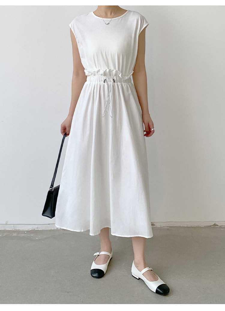 Summer Women Clothing Dress Cotton Stitching Bud Large Swing Dress Loose Waist Contrast Colors False Two Piece