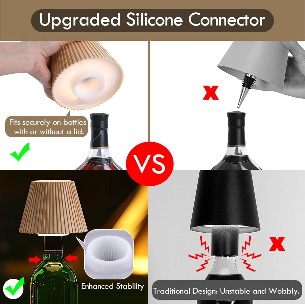 🔥Last Day 50% OFF🔥Wireless Bottle Lamp Shades for Table Lamps, 3-Level Brightness Rechargeable Touch Lamps