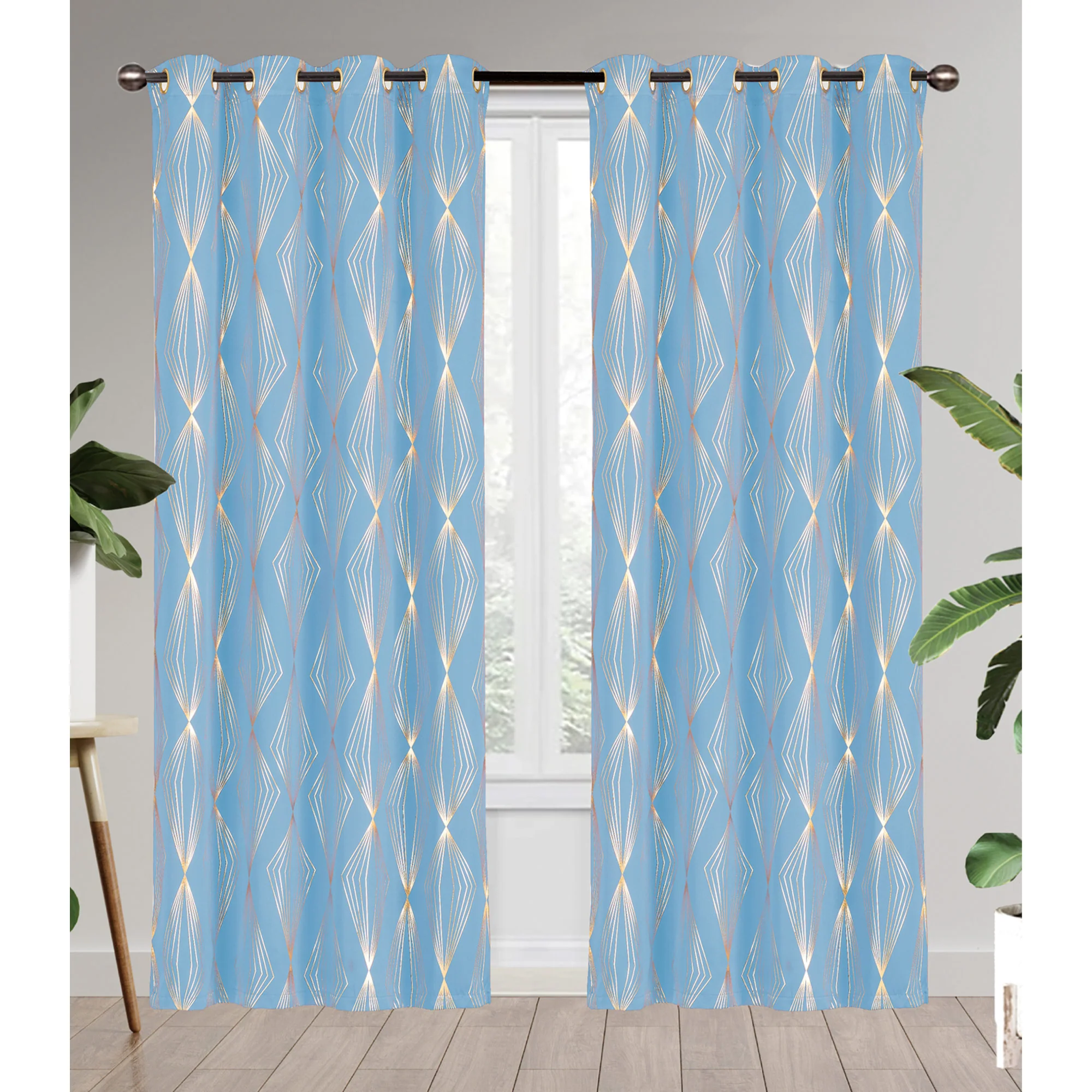 Jules Metallic Ogee Room Darkening Grommet Window Panel, 54x84 Inches
