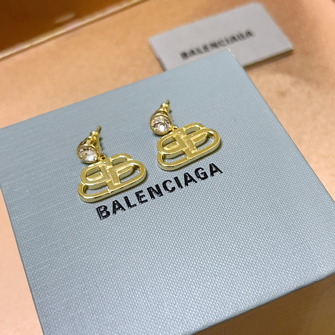 Balenciaga BB gold-tone diamond stud earrings
