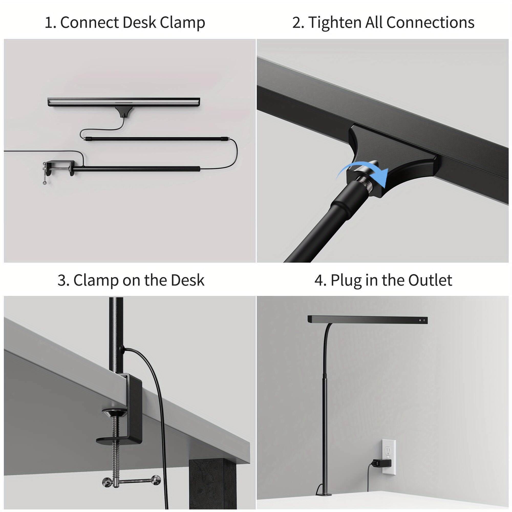 LED Desk Lamp | 3 Color Modes, Stepless Dimming, Touch Control, USB Clamp Lamp for Reading, Working, Studying