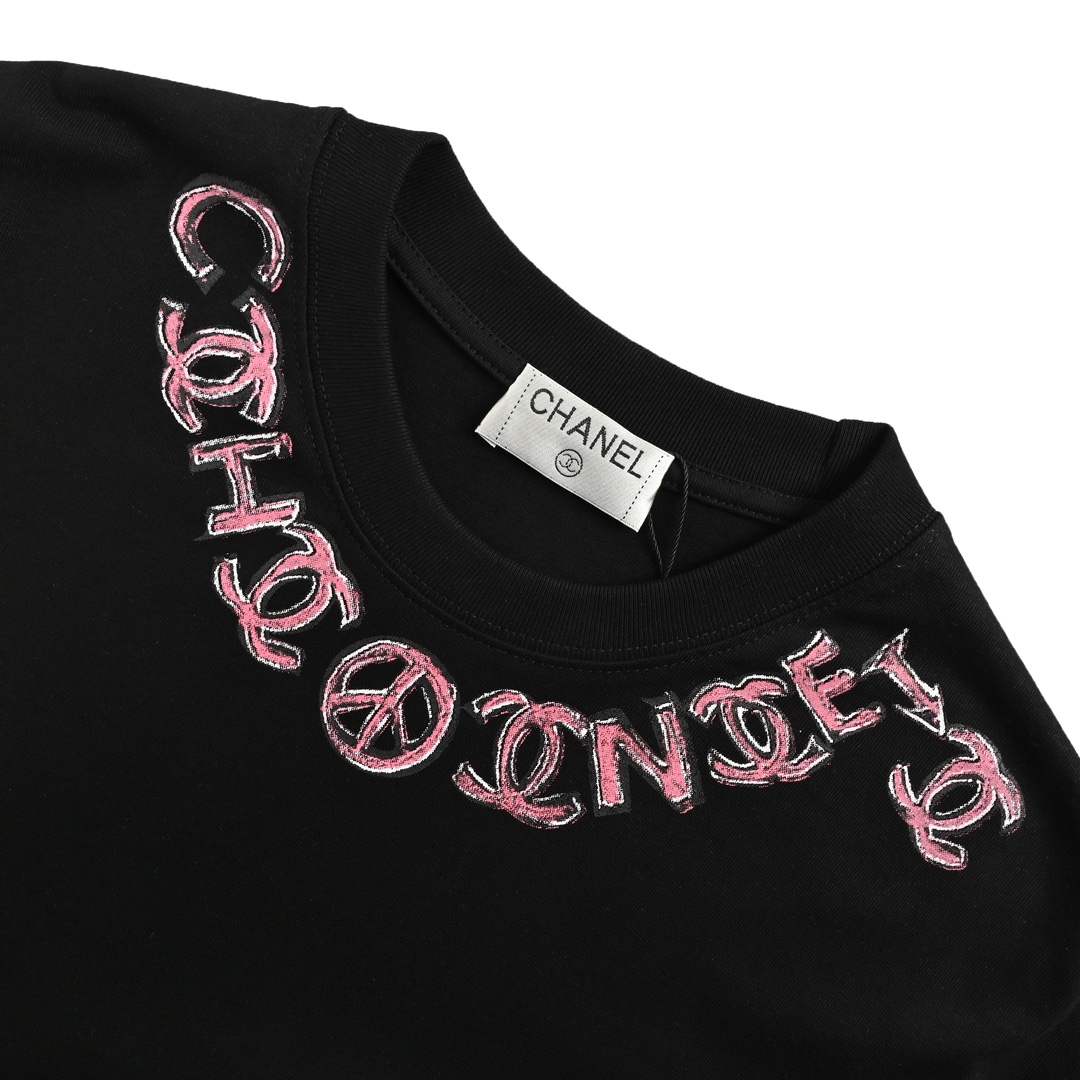 Chanel 24ss hand-painted graffiti logo short sleeve