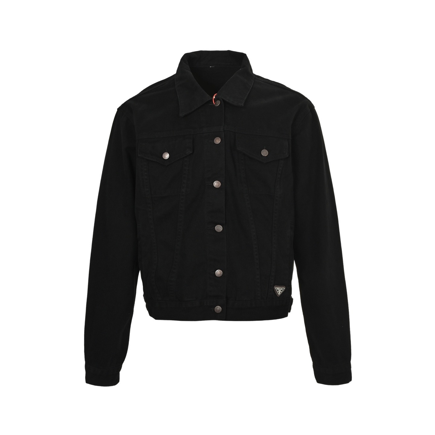Prada 25ss denim jacket with triangle logo on the hem