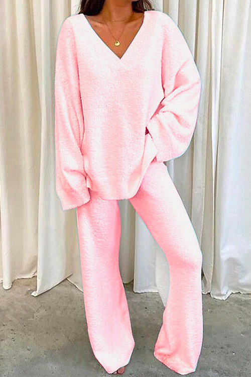 Heididress V Neck Batwing Sleeve Top and Straight Leg Pants Loungewear Set