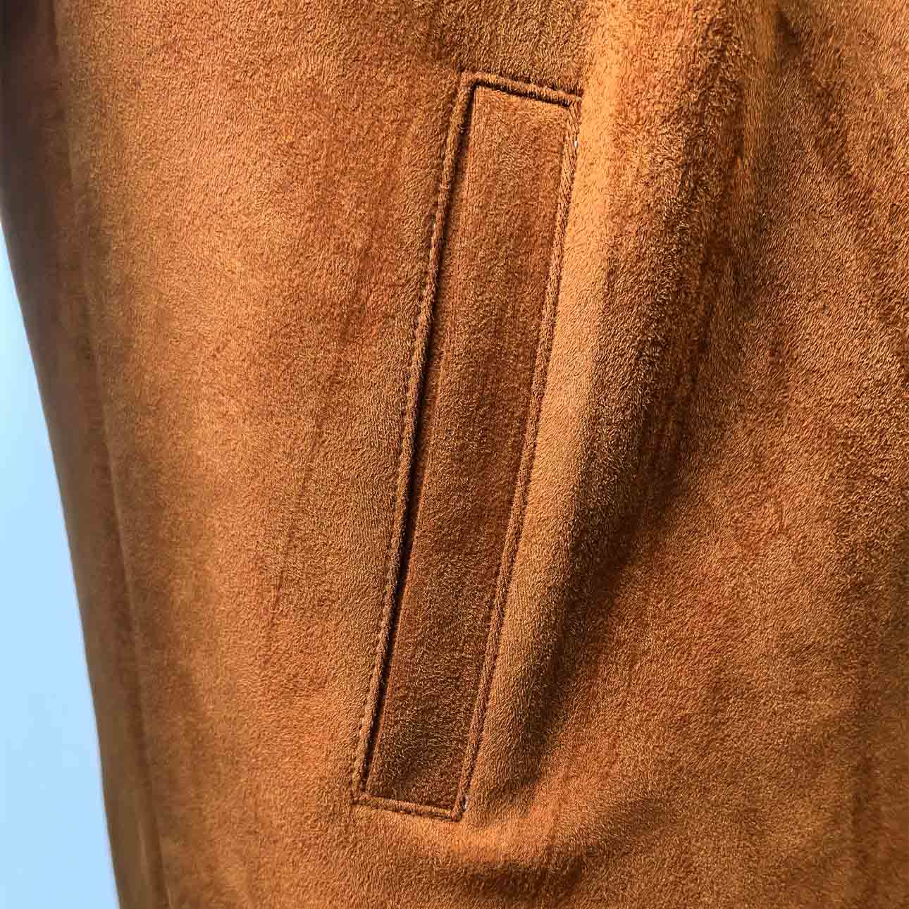 Men's Vintage Suede Brown Black Color Block Lapel Shearling Jacket Coat