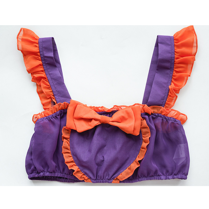 Pumpkin Small Bell Bow Decor Chiffon Maid Lingerie Set