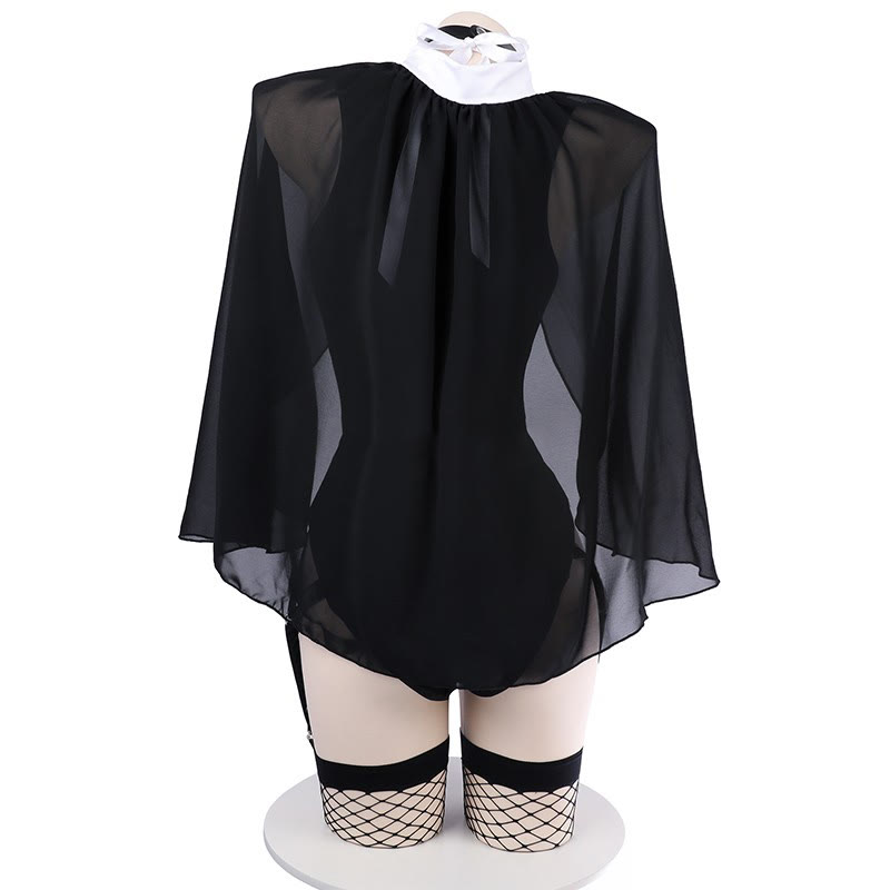 Nun Cross Hollow Out Jumpsuit Lingerie Set
