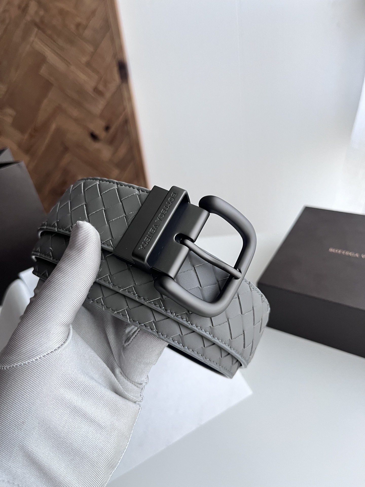 Bottega Veneta intreccio woven cowhide double-sided belt width 4.0cm