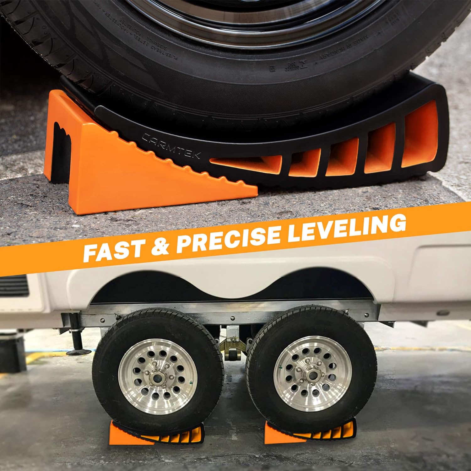 CARMTEK Camper Leveler Premium Kit Curved RV Levelers with Camper Wheel Chocks