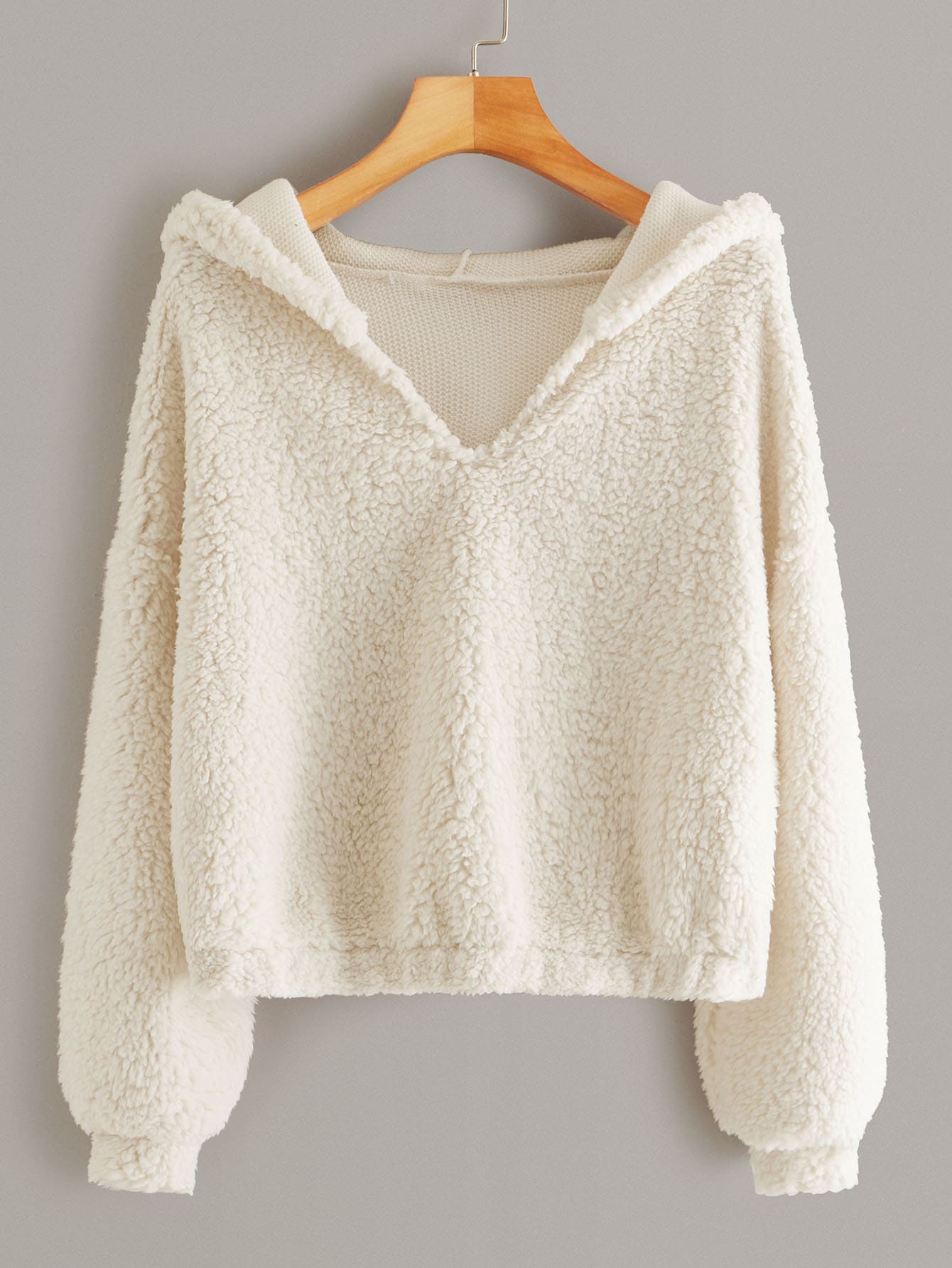 Drop Shoulder Hooded Teddy Sweatshirt