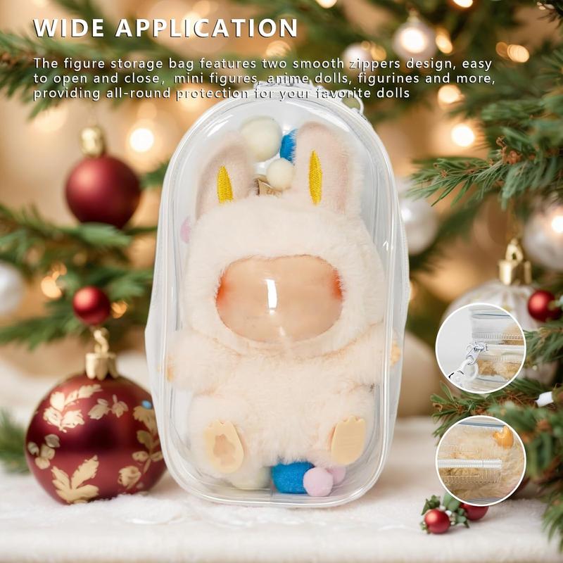 Clear Display & Storage Case for Doll – PVC Bag with Detachable Keychain for Collectible Toys and Cosmetics, Portable cases for Travel or Home Decor (7 Inches)
