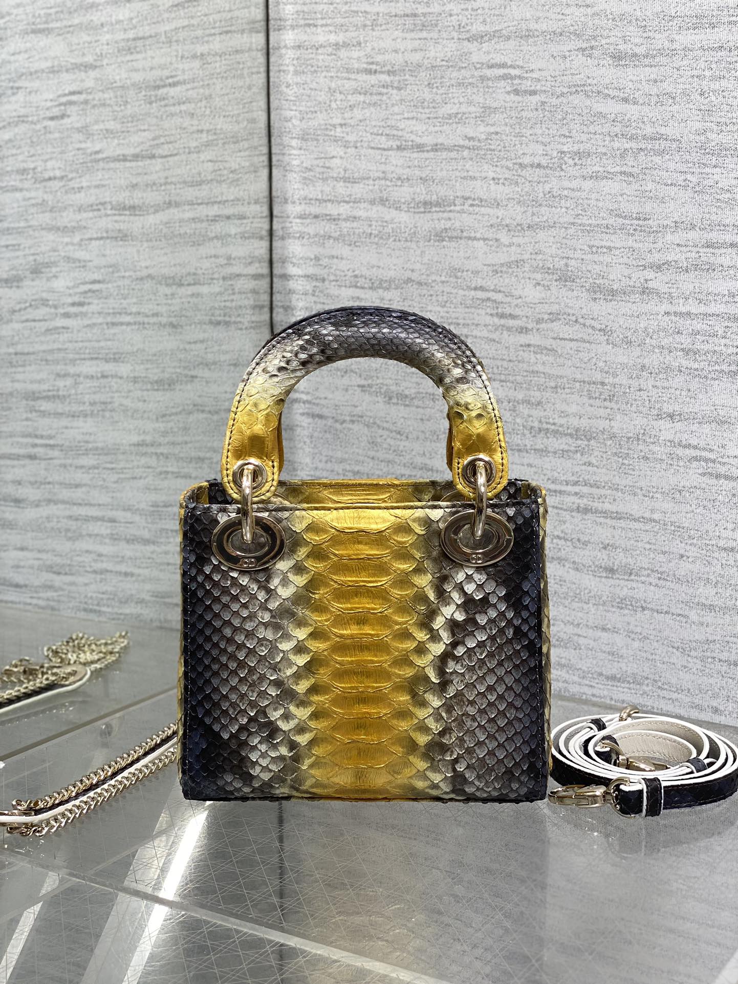 Dior Lady three-grid rare snakeskin Princess Diana bag