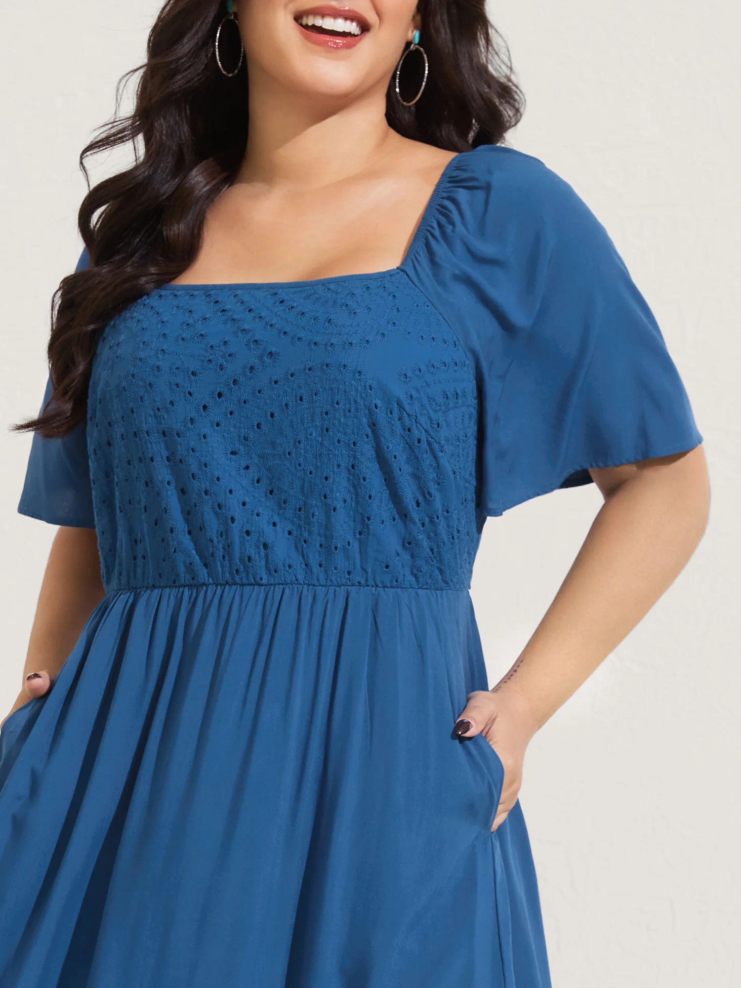 Rayon Lace Pleated Tiered Midi Dress
