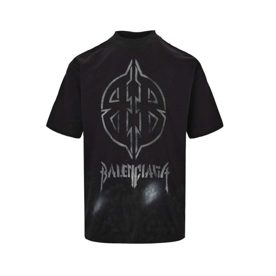 Balenciaga 24ss double B mud-dyed Sanskrit letters distressed short-sleeves