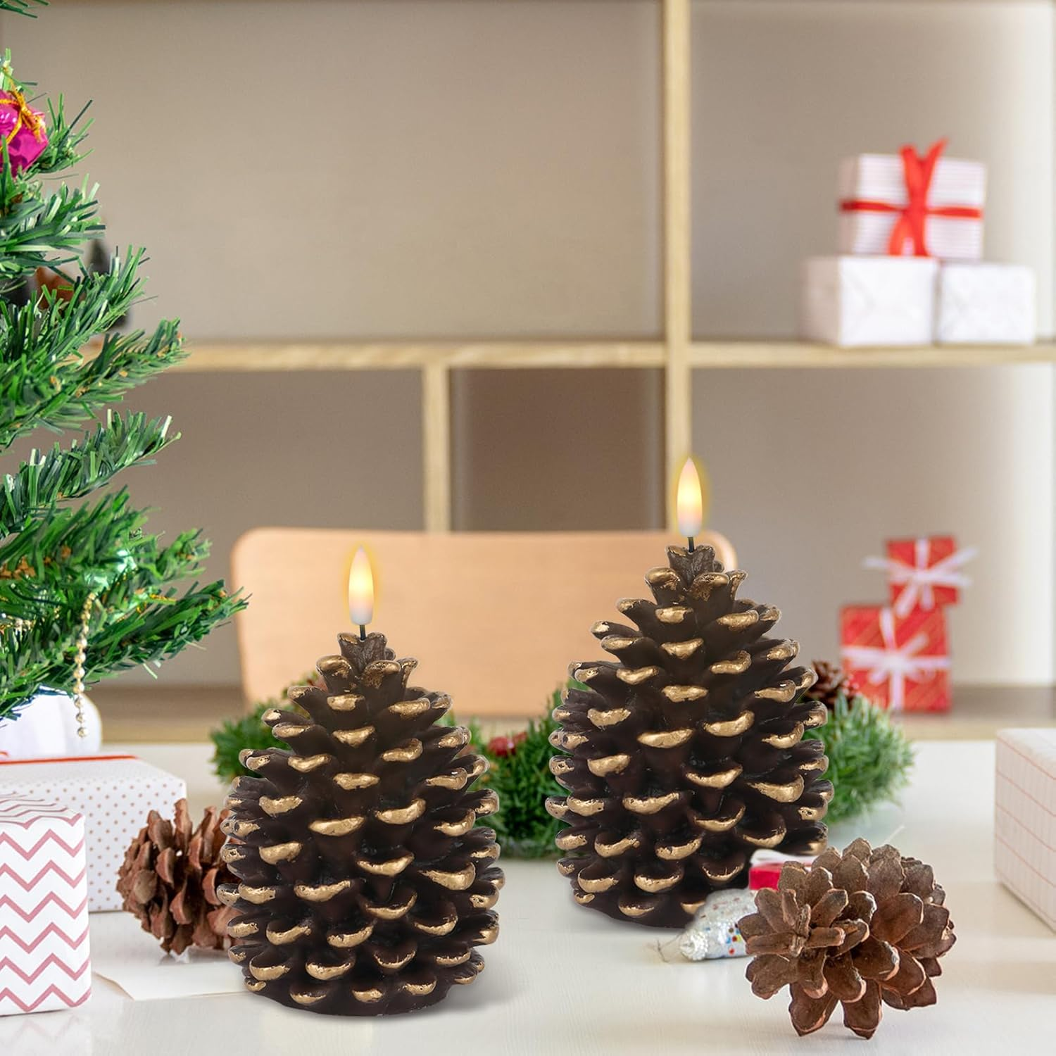 🎅2024 Christmas Promos🔥Flameless Pinecone Candles Battery Operated with 6 Hour Timer
