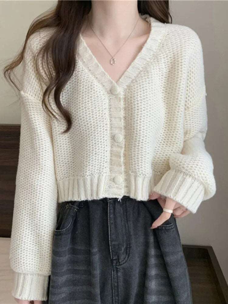 Button-Up V-Neck Knit Cardigan