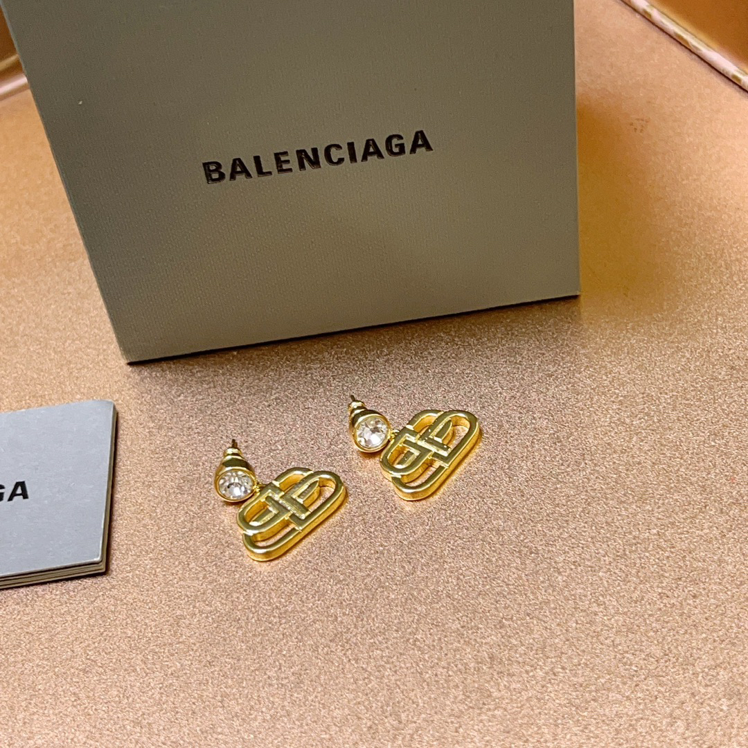 Balenciaga BB gold-tone diamond stud earrings
