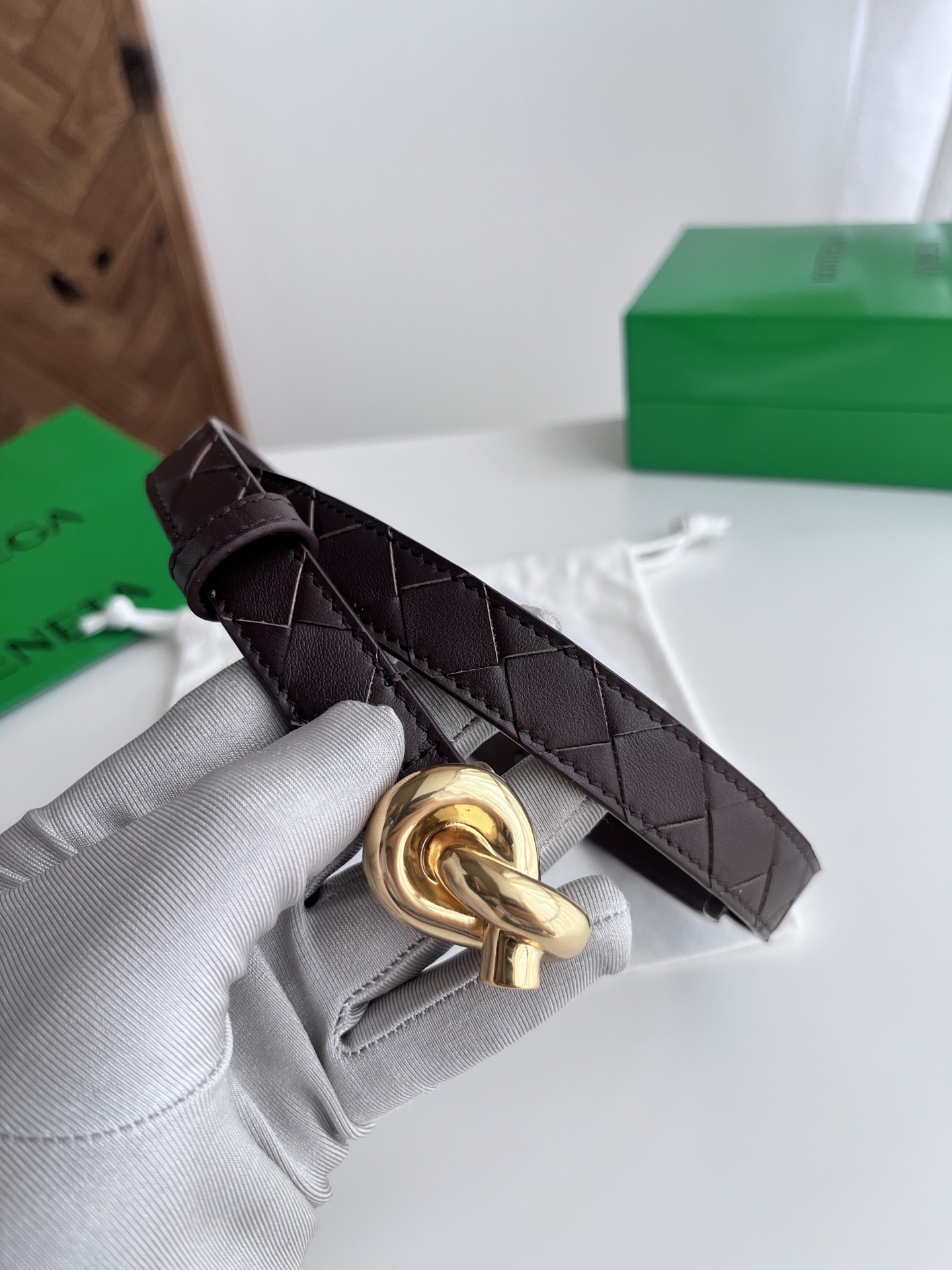 Bottega Veneta intreccio woven cowhide double-sided belt width 2.0cm