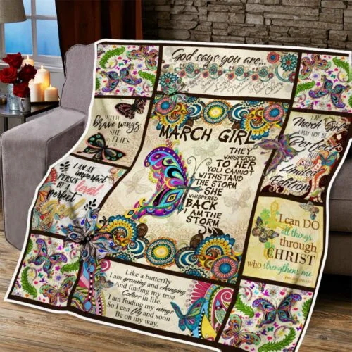 March Girl. I Am The Storm. Butterfly Quilt Blanket