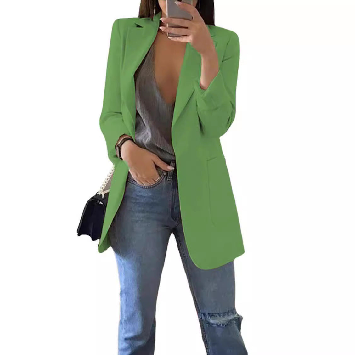 Fashion Leisure Lapel Slim-Fit Cardigan Suit with Elegant Temperament
