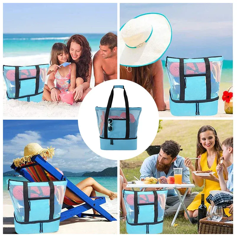 (🔥Last Day Promotion-SAVE 50% OFF)👜2-in-1 Portable Mesh Beach Tote Bag with Detachable Cooler🏖️BUY 2 GET 10% OFF & FREE SHIPPING！