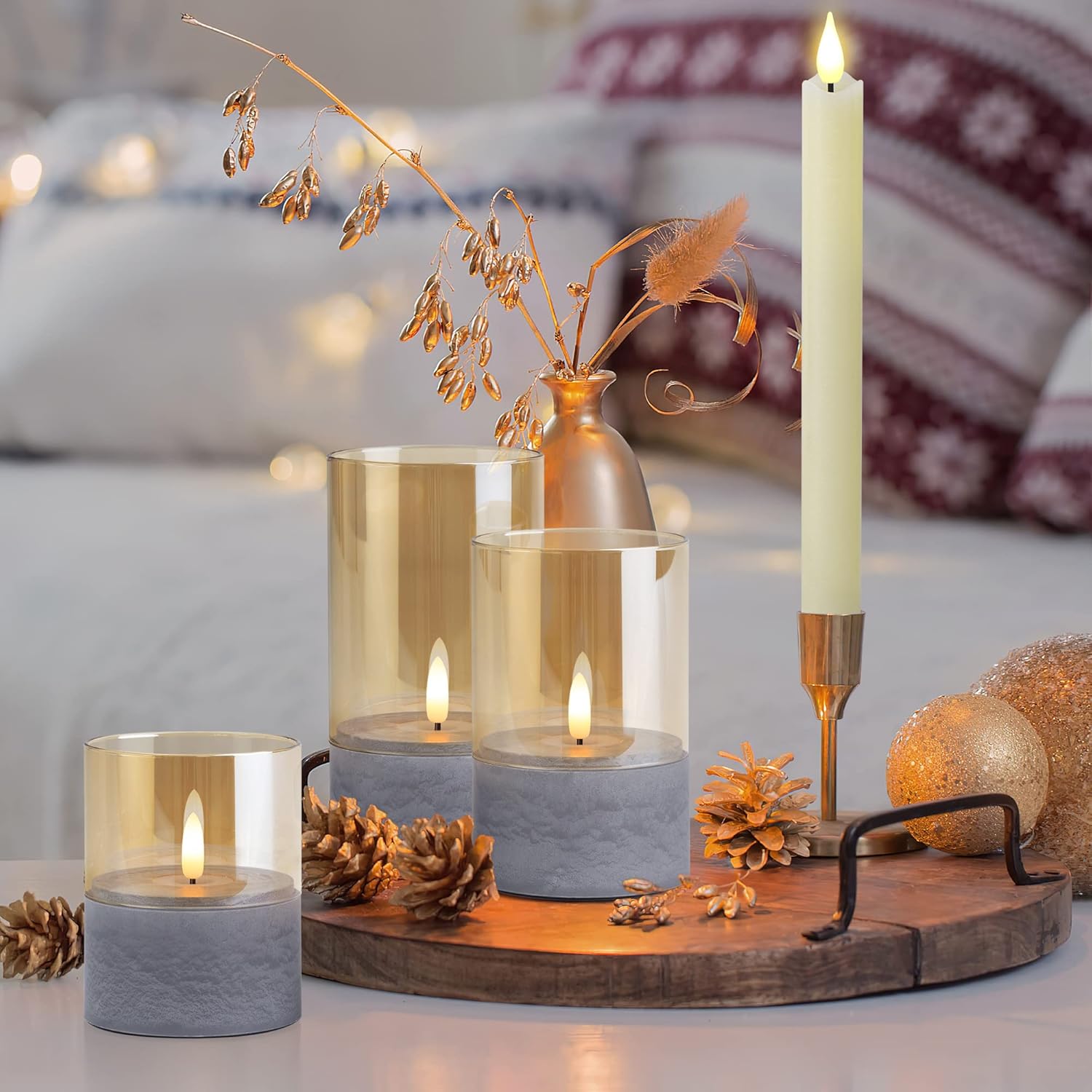 🔥ON SALE🔥Glass Flameless Candles With Timer - Marbling Base (Set of 3)
