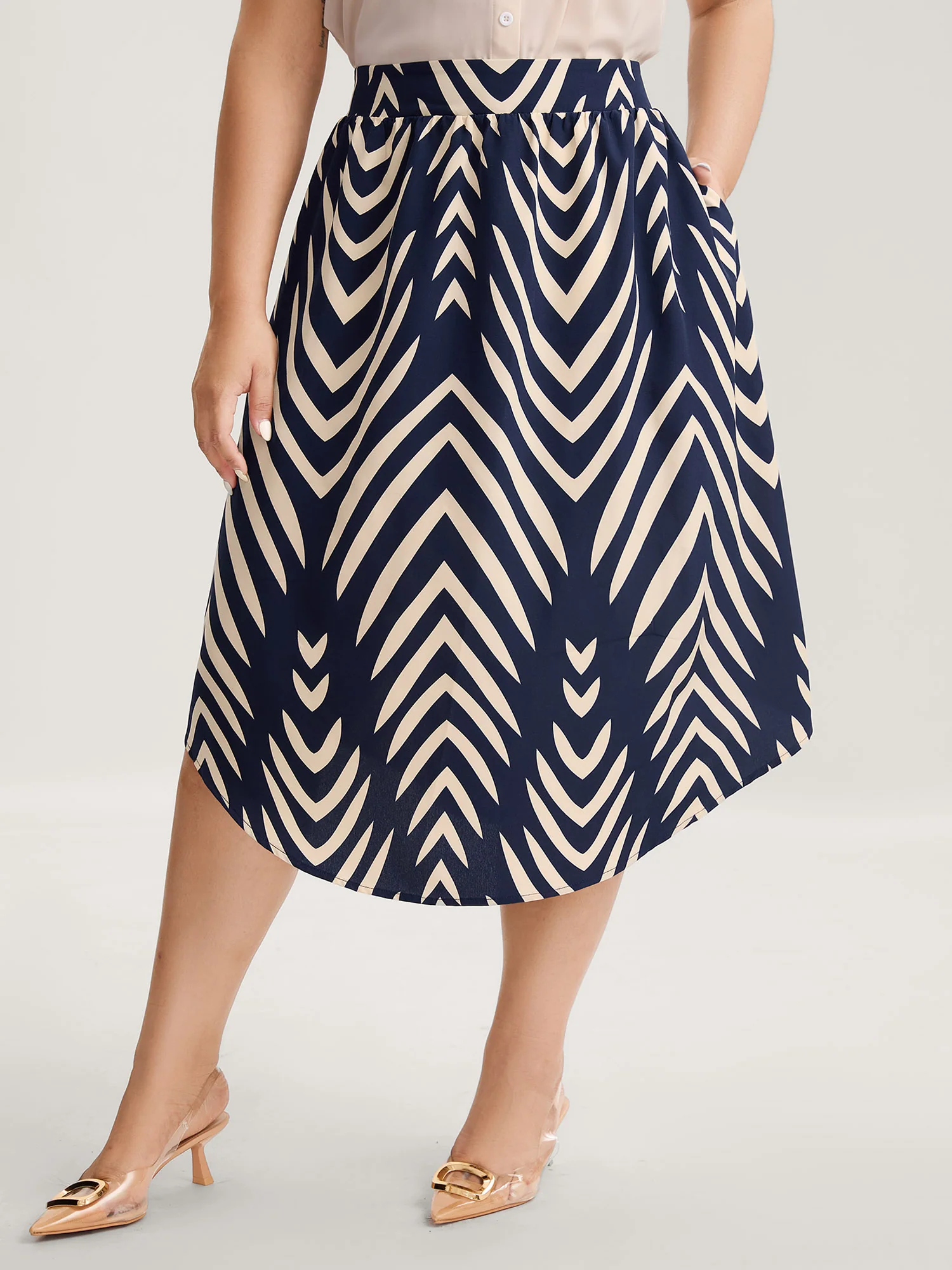 Geometric Print High Low Hem Skirt