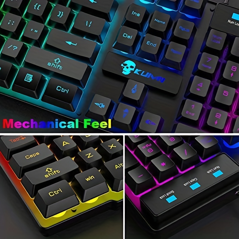 5 In 1 Gaming Combo,12W HD Sound Speakers Rainbow LED Backlit Wired Mechanical Feel Keyboard,2400DPI 6 Button Optical Gaming Mouse, RGB Gaming Headset With Mic, Gaming Mouse Pad, For PC Gaming PS4 Xbox PC Notebook