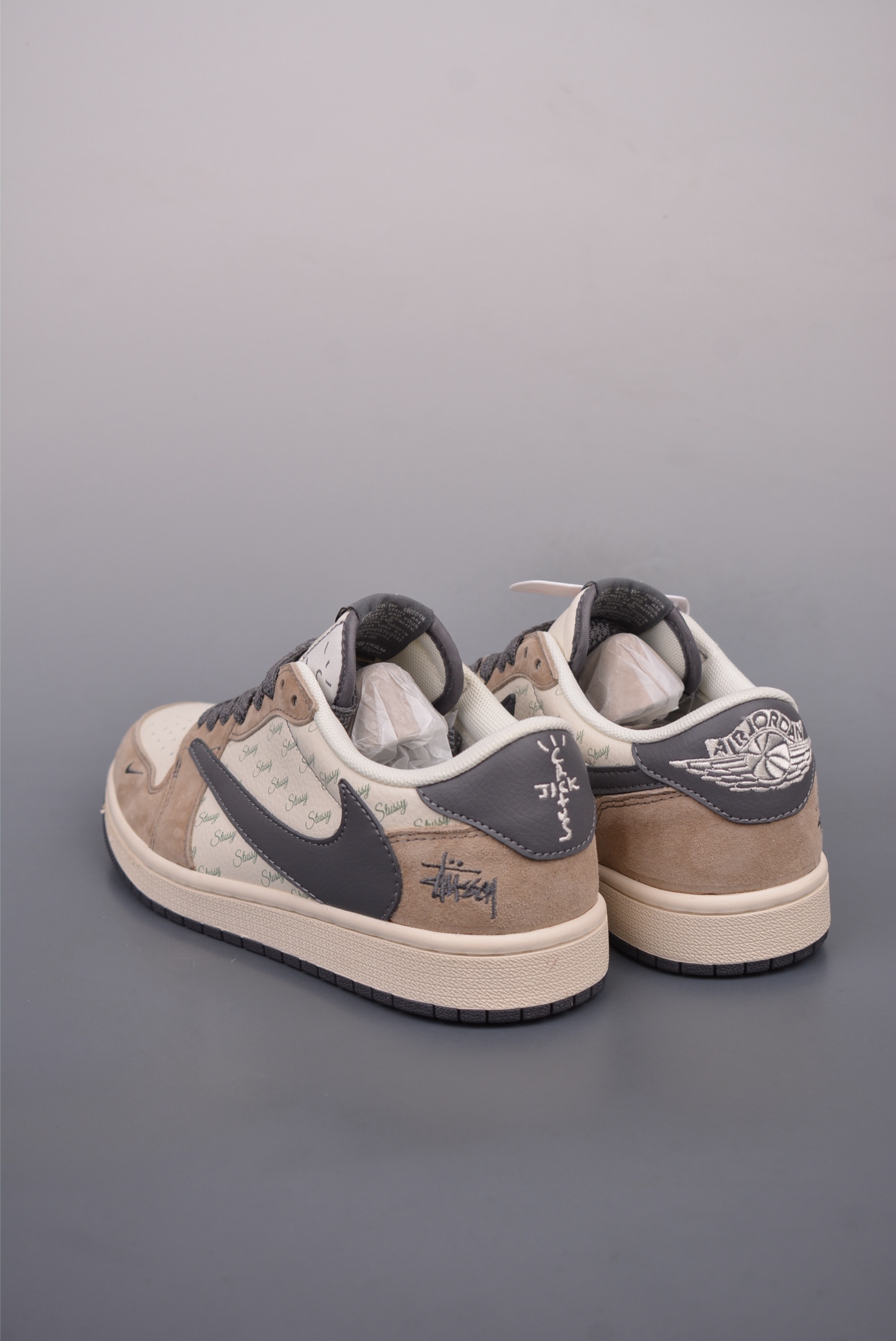 Stussy x Travis Scott x Nike Air Jordan 1 Low OG Khaki White Gray XZ6188-690