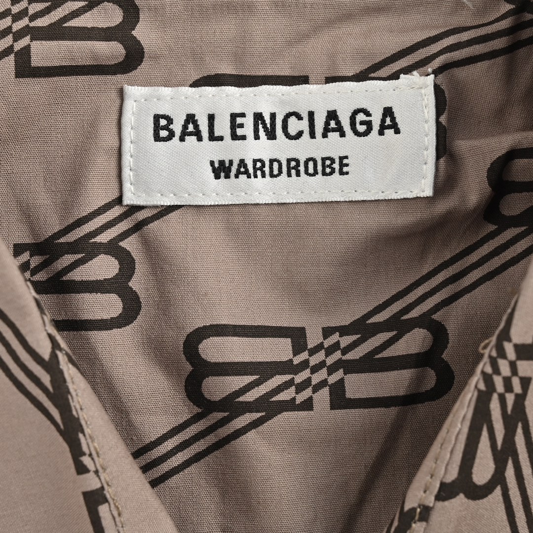 Balenciaga Khaki Full Print Lock Short Sleeve Shirt
