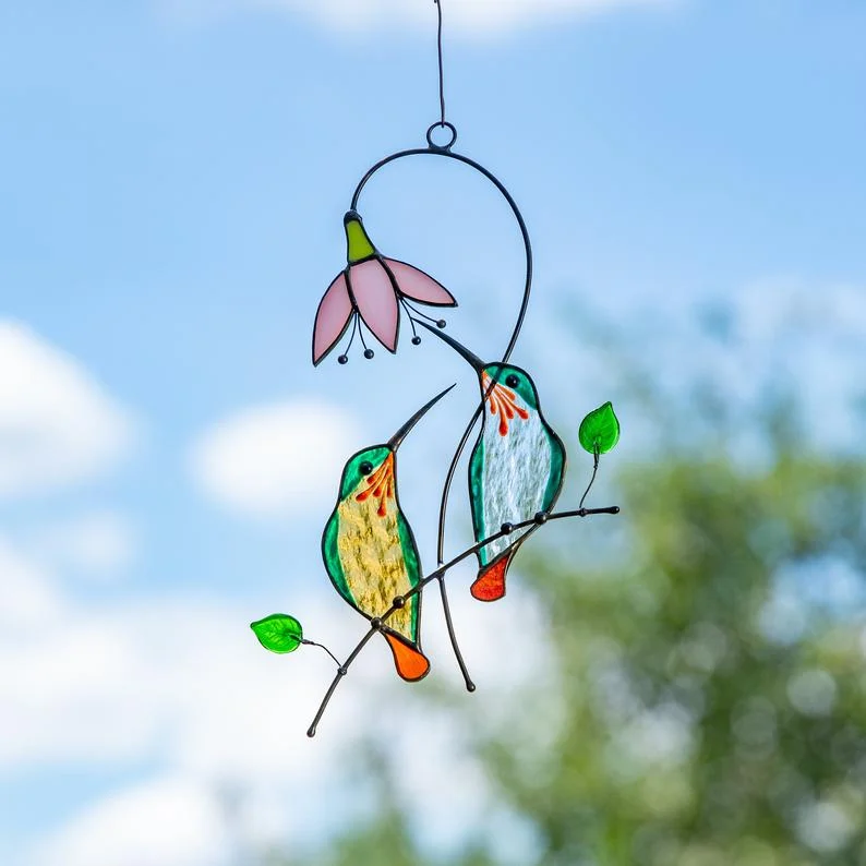 Stained glass hummingbird window hangings decor