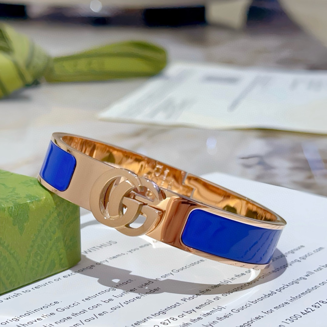 Gucci blue striped rose gold bracelet