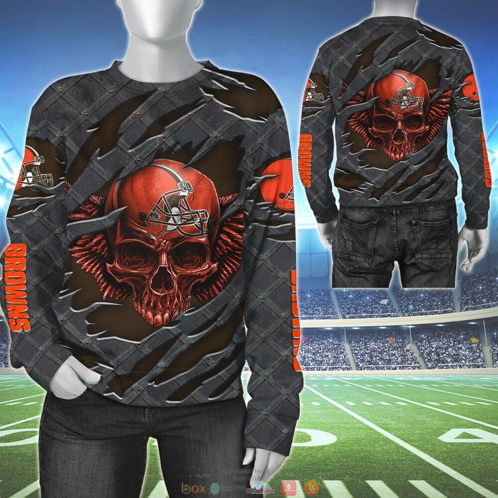 CLEVELAND BROWNS WINGS SKULL 3D HOODIE