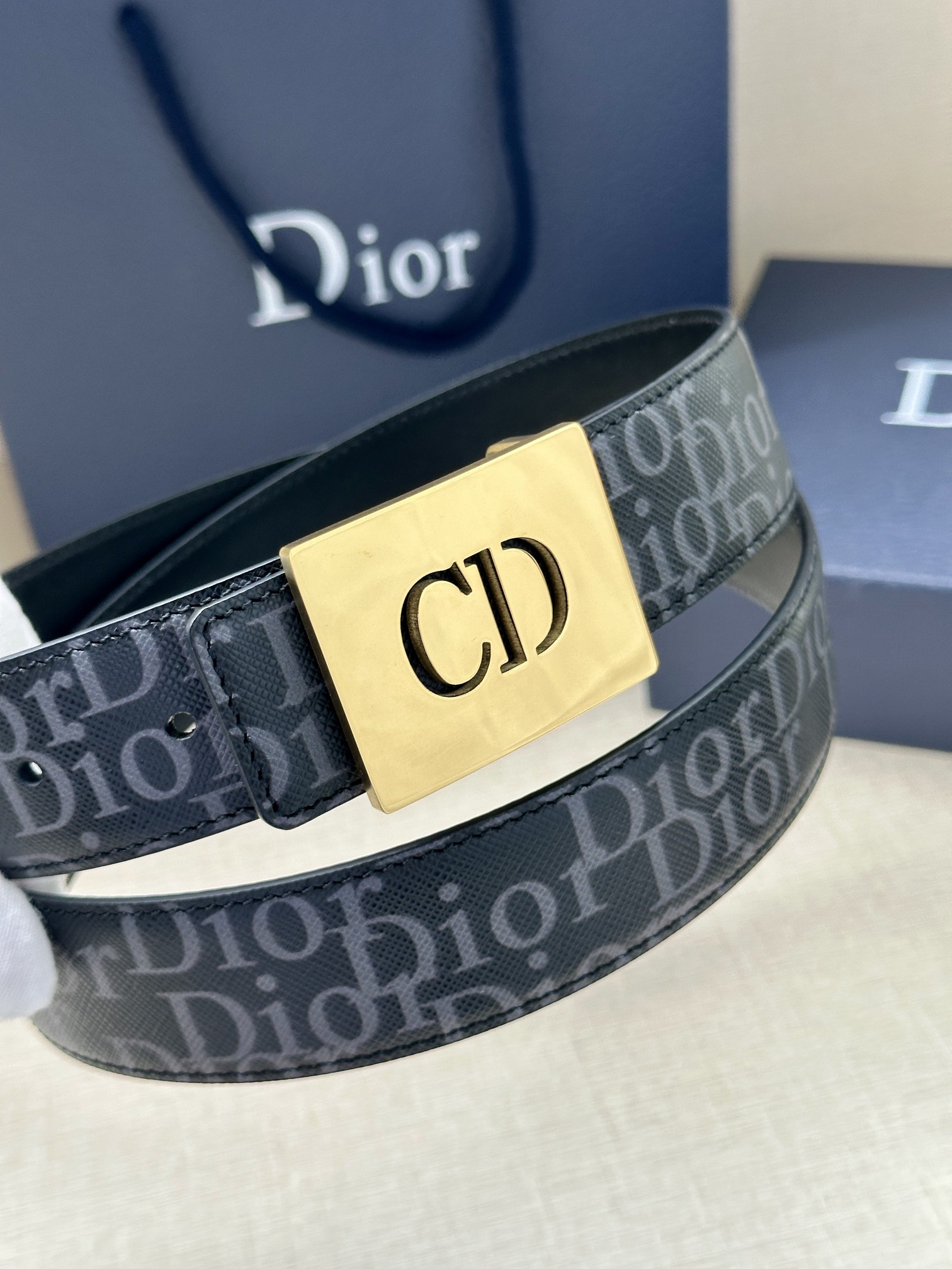 Dior CD Icon print leather belt 3.5CM wide