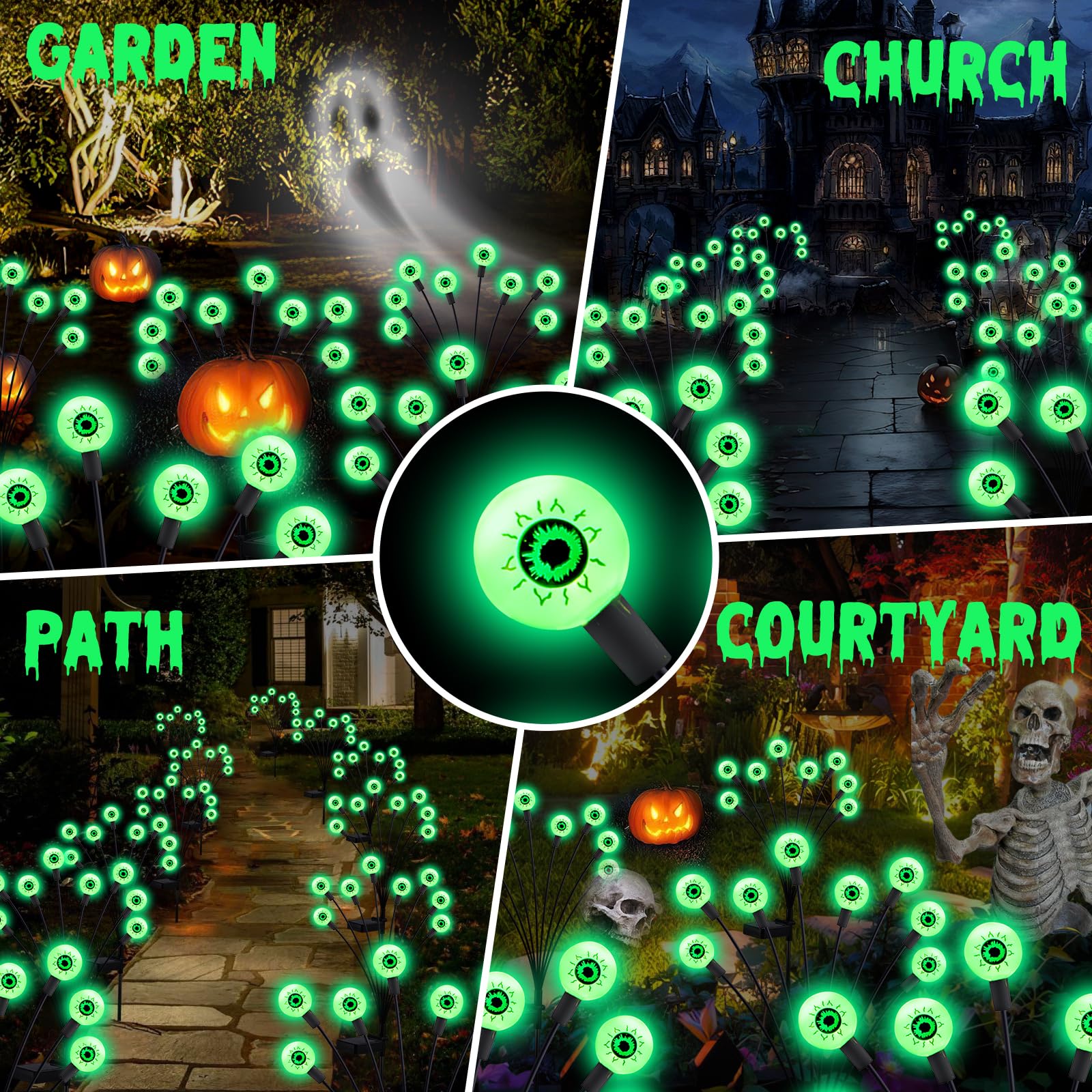 💥ON SALE💥6 LED Green Solar Scary Swaying Eyeball Firefly Lights Waterproof ✨
