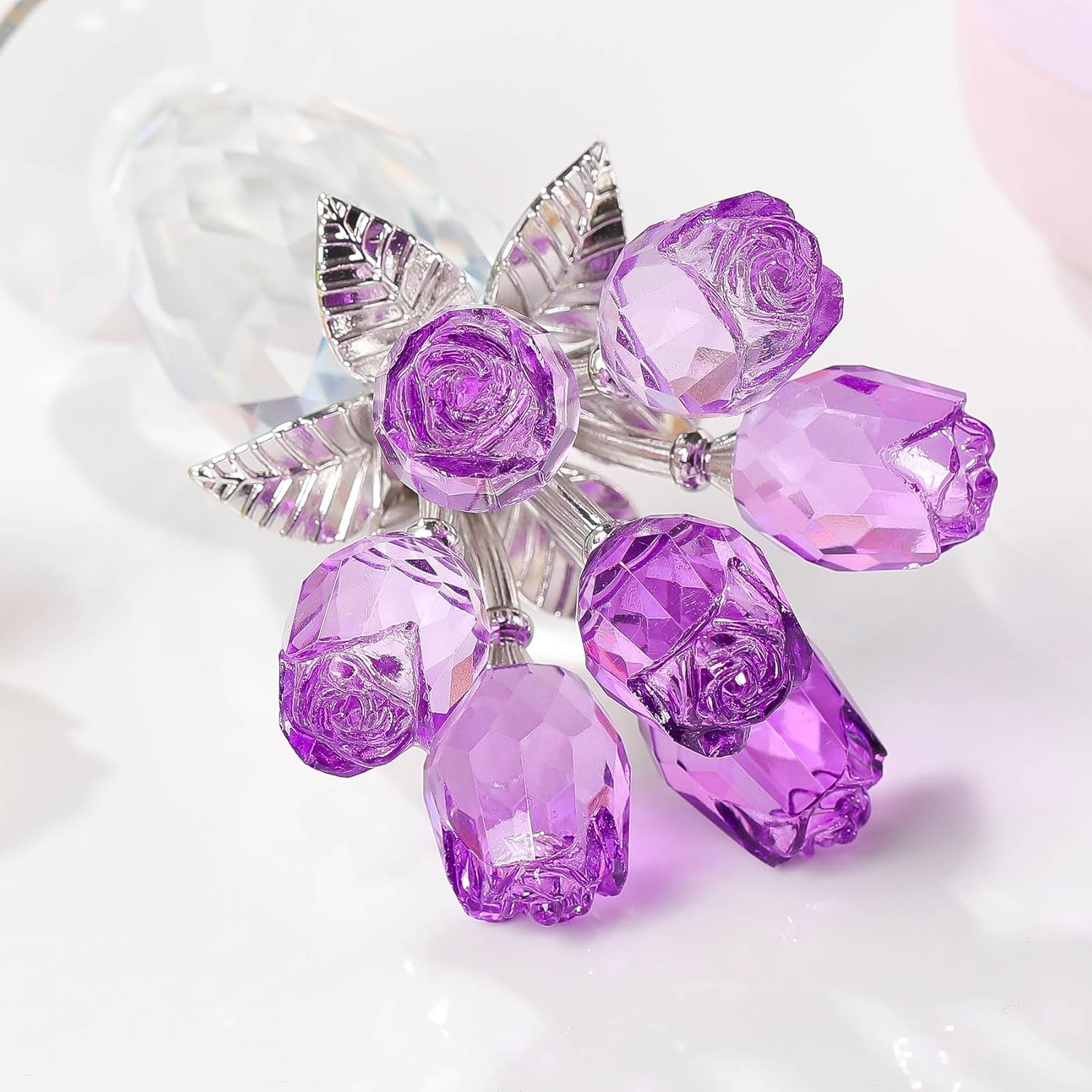 🔥ON SALE🔥Crystal Rose Flower Figurine with Vase