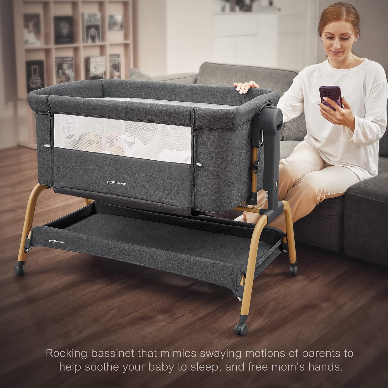 ANGELBLISS 3 in 1 Baby Bassinet Rocking Bassinets Bedside Sleeper