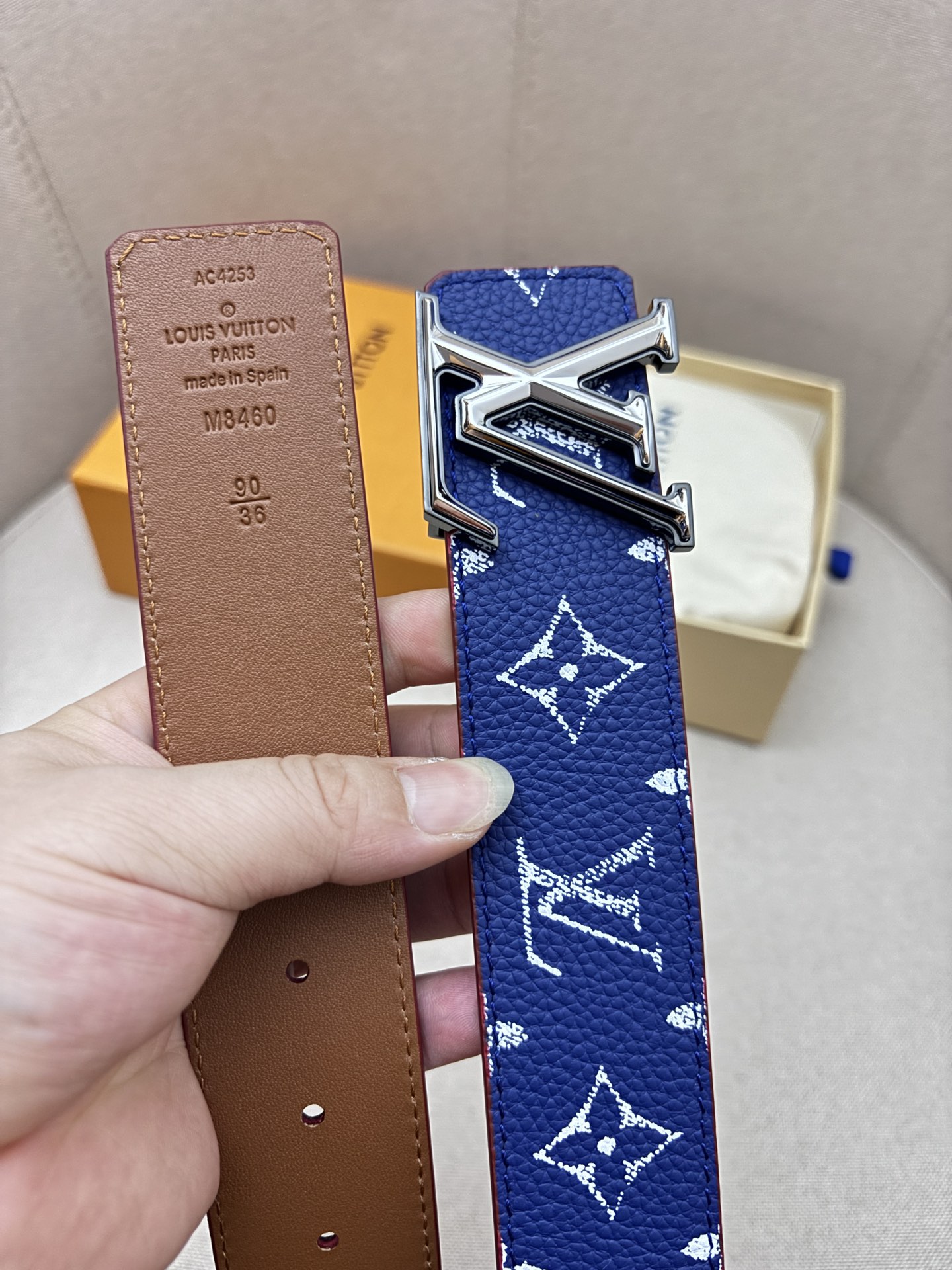 Louis Vuitton Lychee Print Double-Sided Men's Belt, 4CM Width