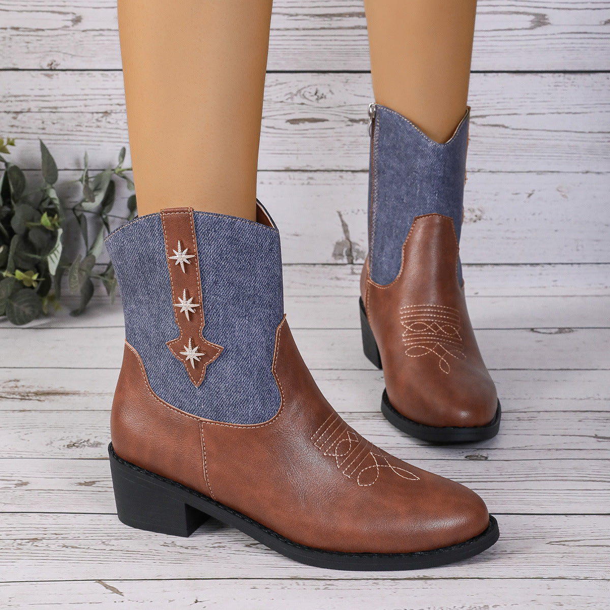 Step into Western Vibes with New Denim Patchwork Cowboy Boots for Women