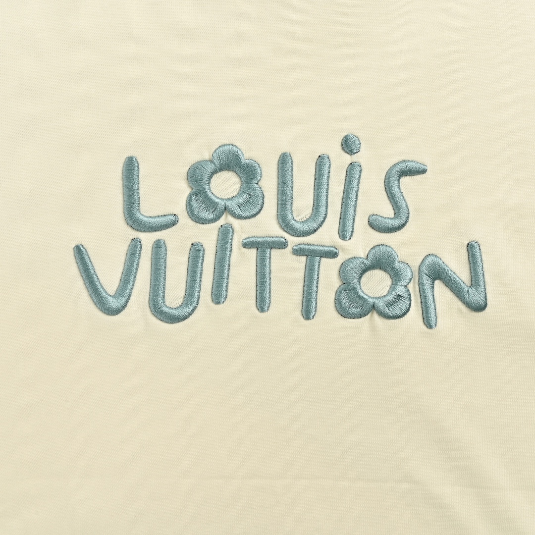 Louis Vuitton 24ss small blue flower embroidered letter short sleeve