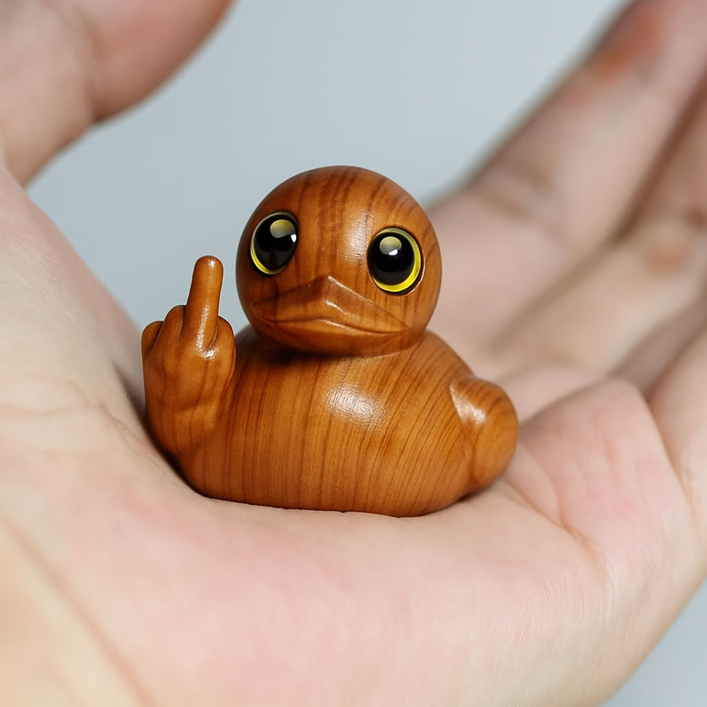 Hand Carved Wooden Middle finger Duck