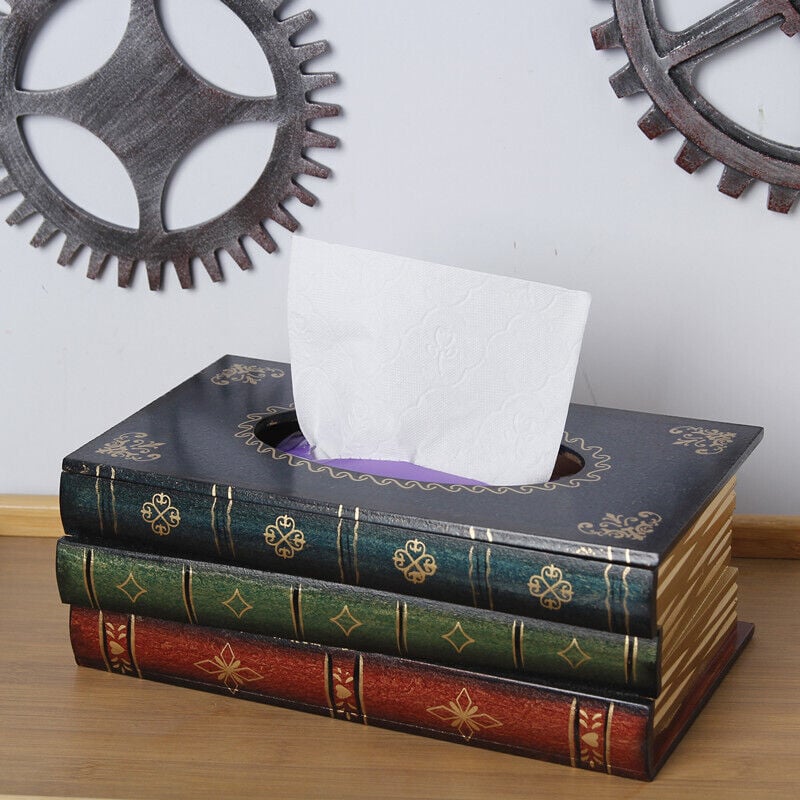🔥HOT SALE 49% OFF - Creative Retro Wooden Book Shape Tissue Box