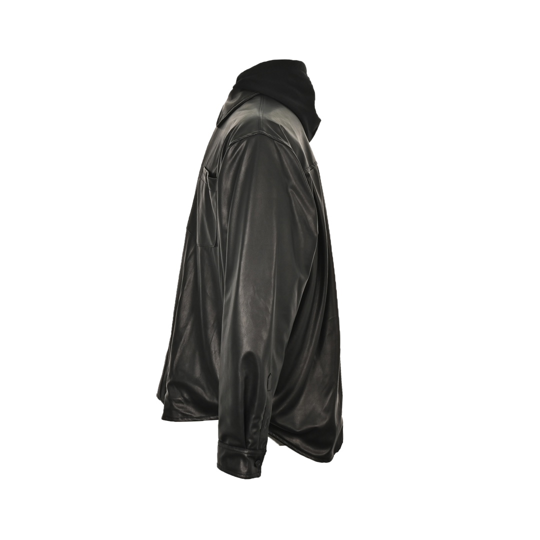 Balenciaga 24Fw parka zip-up hooded leather jacket