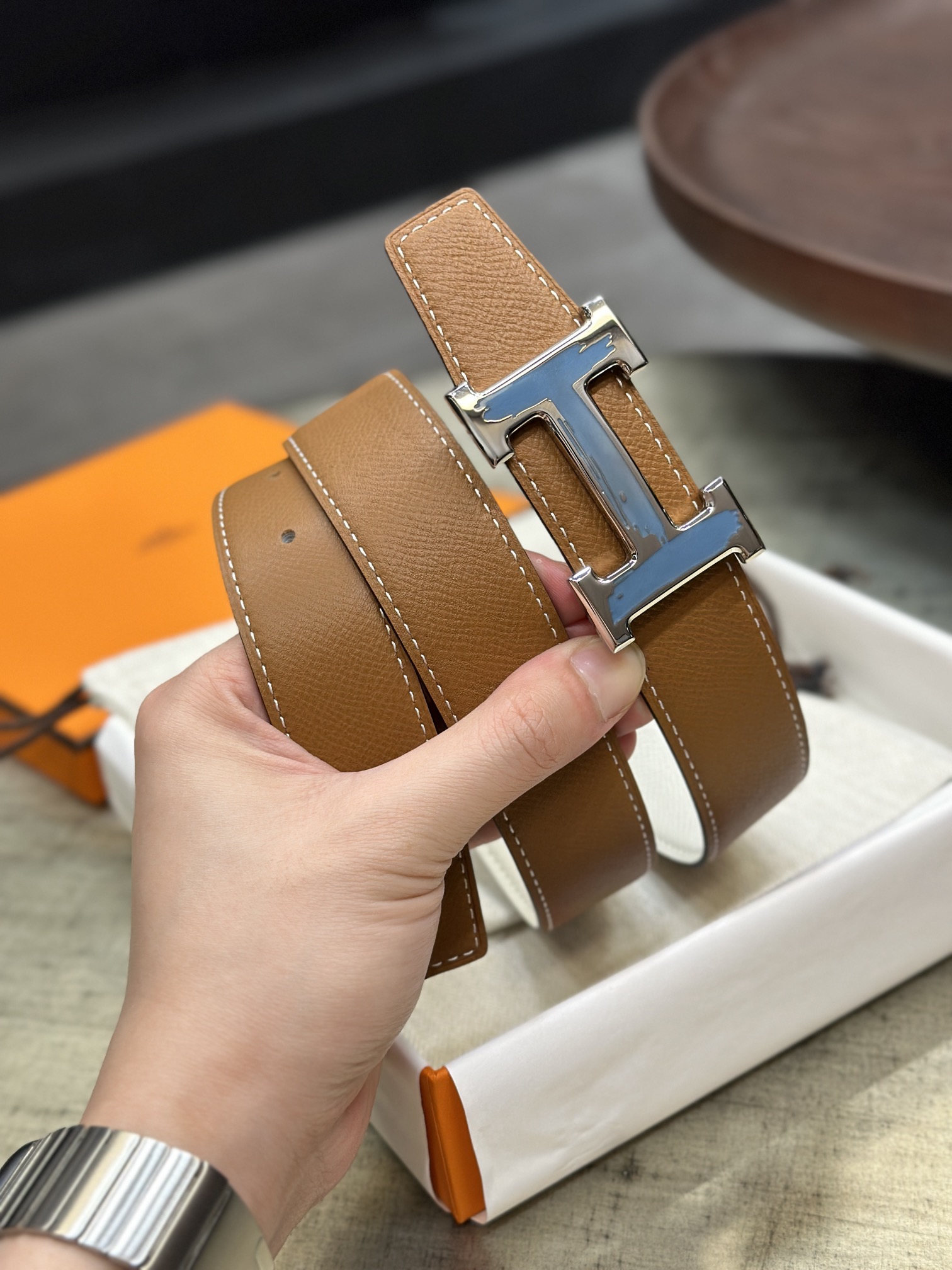 Hermès epsom double-faced calfskin belt 3.2CM wide