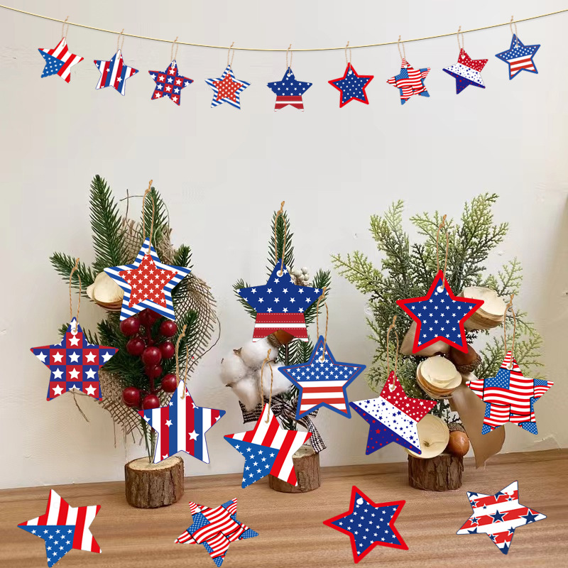 🔥[SAVE 50% OFF]--Independence Day Patriotic Decor-Handmade Double-sided printing Wooden Ornaments with the equipped rope