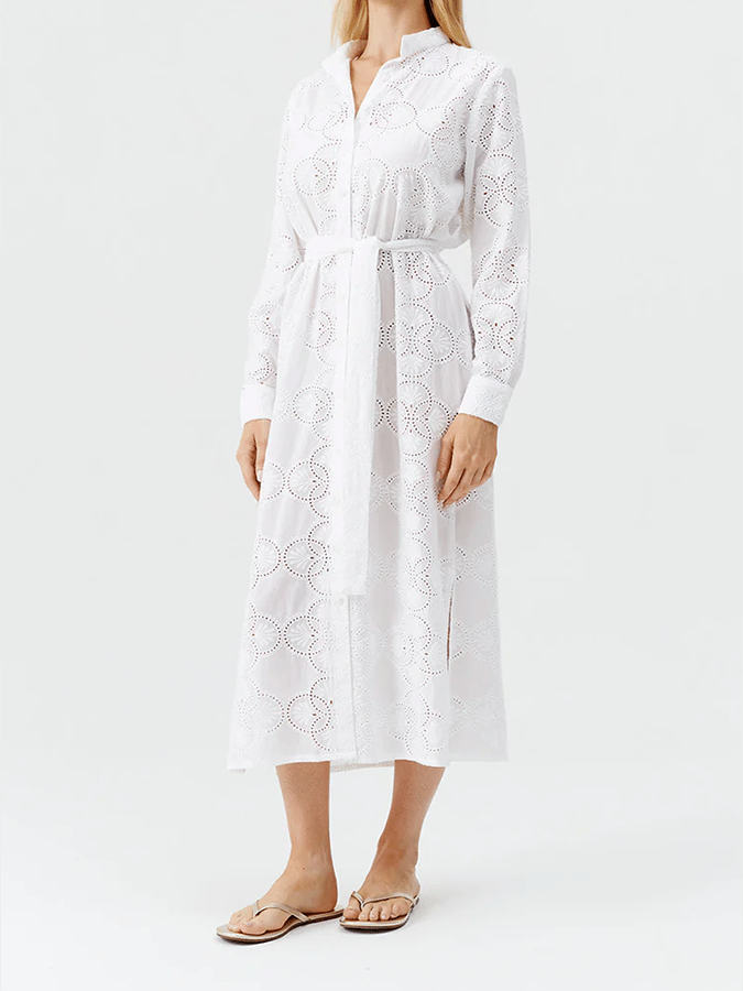 Women's Hollow Lace Design Cotton And Linen Dress