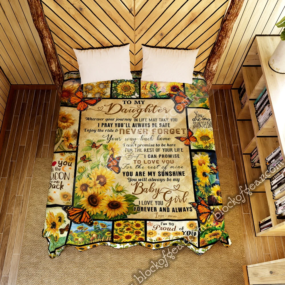 To My Daughter, Love Mom. Sunflower Butterfly Quilt Blank